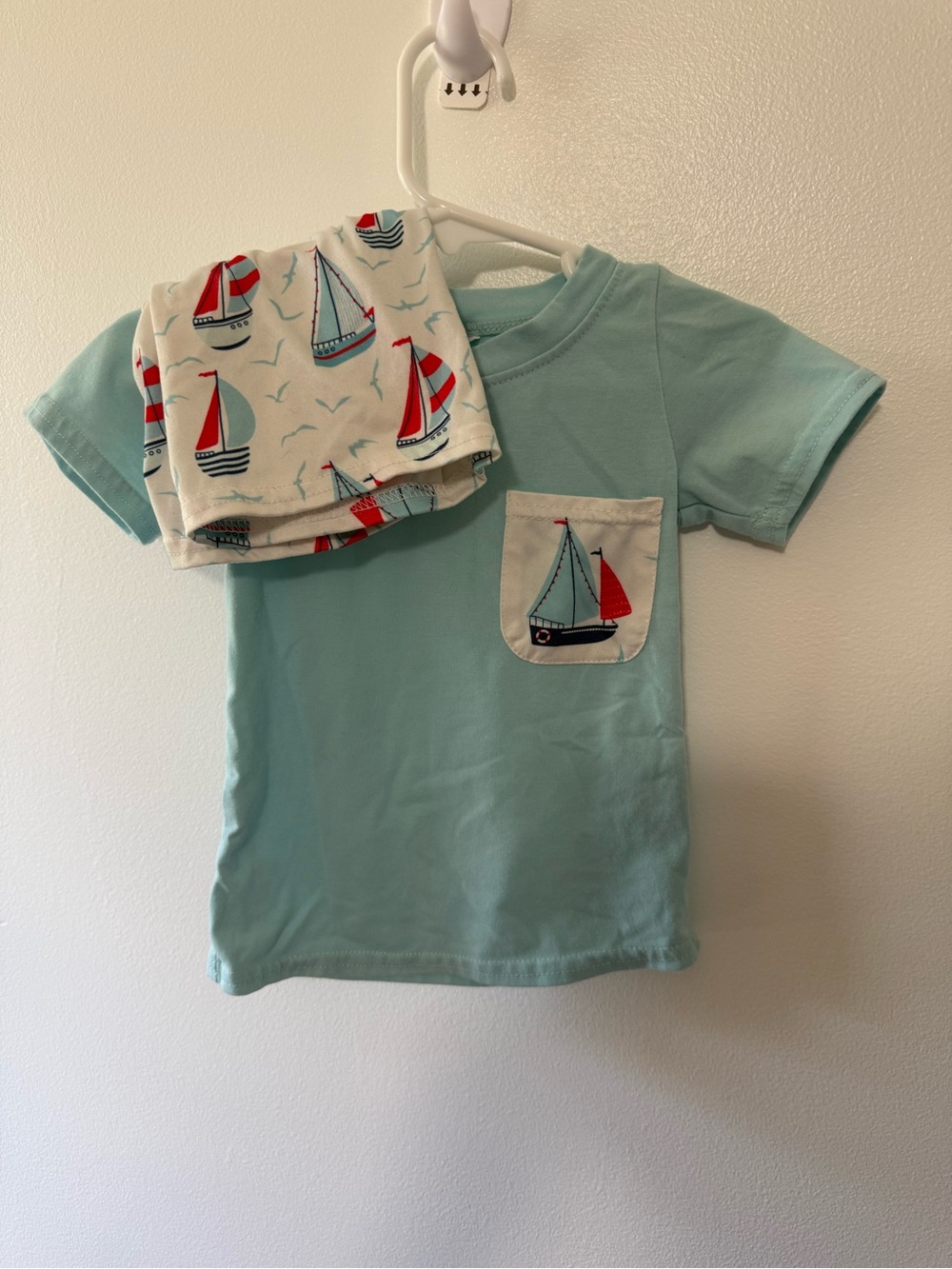 Kids Sailboat Pocket Tee Short Set - Light Blue - Picture 1 of 2